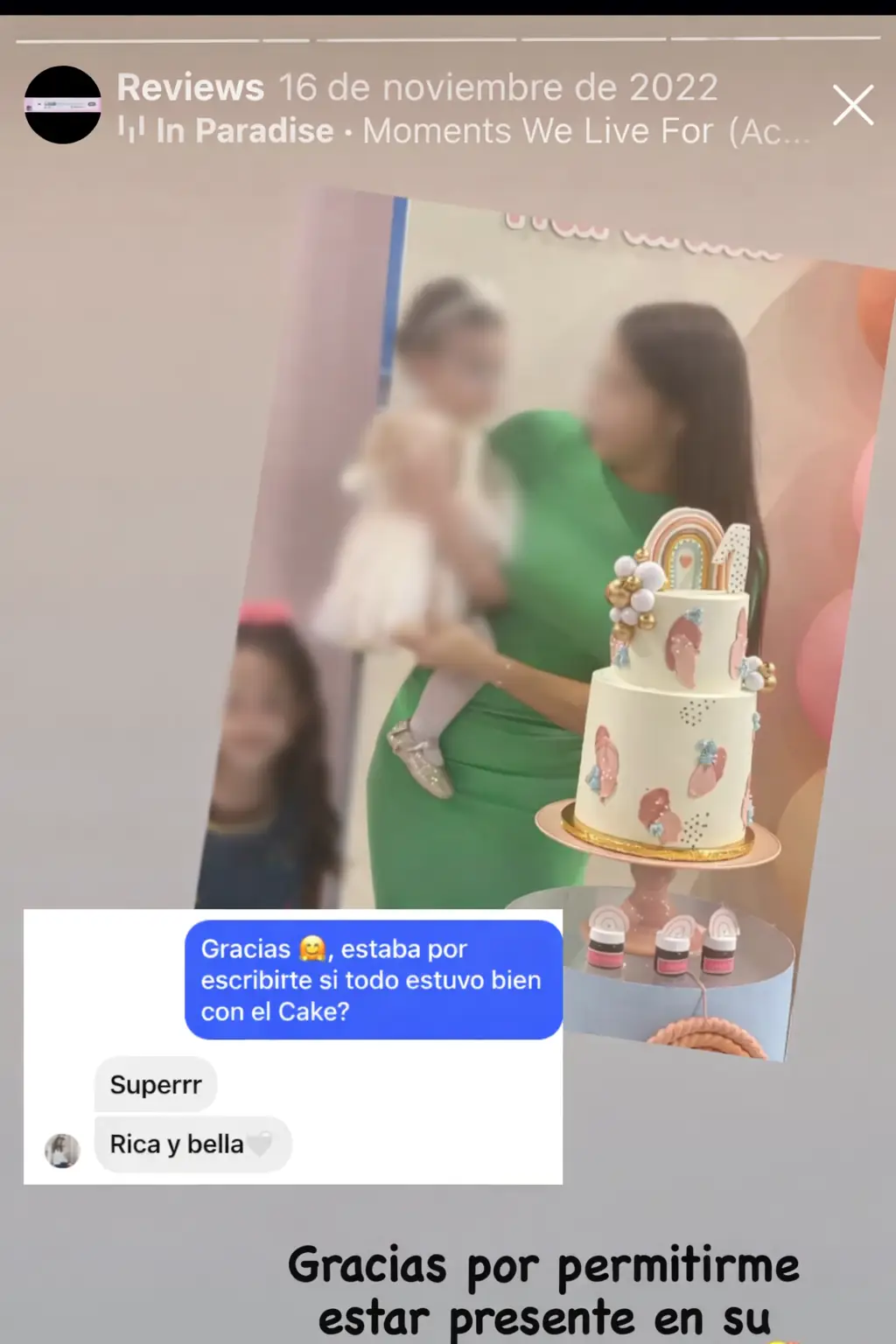 Five-star testimonial for Dolce Bite custom event cake in Miami